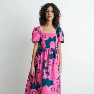 Osei-Duro abeo dress in pool party (deep forest green and hot pink) EUC